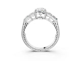 White gold Oval Solitaire Princess Side Stone Engraved Band Prong Setting Ring_6