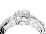 White gold Oval Solitaire Princess Side Stone Engraved Band Prong Setting Ring_7