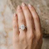 White gold Oval Solitaire Prong Set Diamond Engagement Ring with Pave Band_6