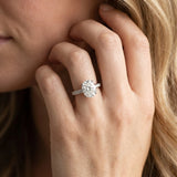 White gold Oval Solitaire Prong Set Diamond Engagement Ring with Pave Band_8