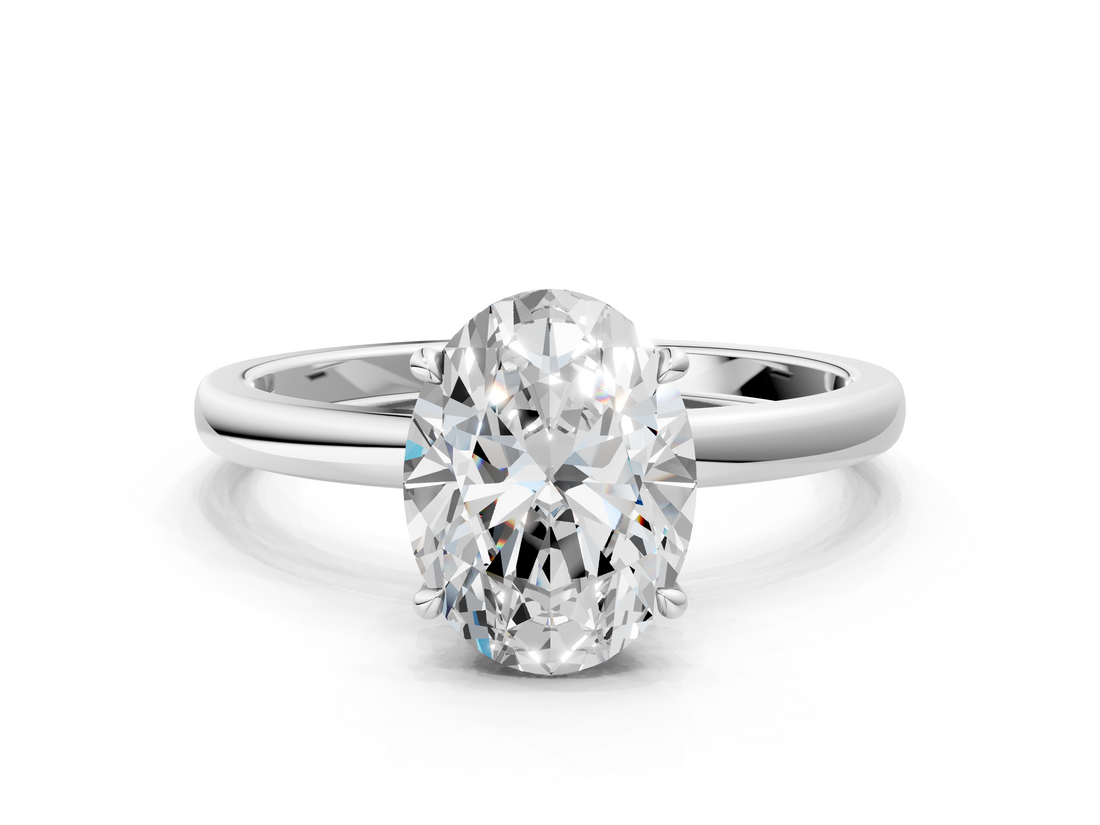 White gold Oval Solitaire Ring with Four-Prong Setting on a Classic Band_46