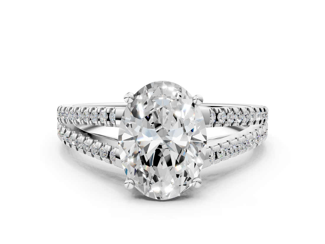 White gold Oval Solitaire Split Shank Pavé Diamond Engagement Ring_348