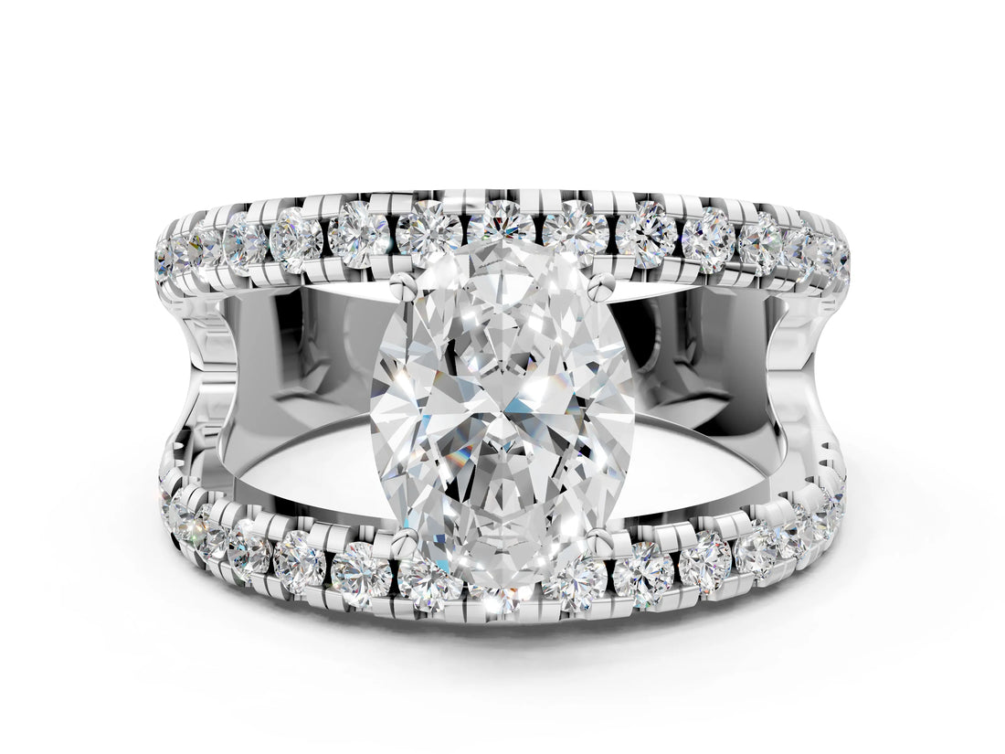 White gold Oval Solitaire Split Shank Pave Diamond Ring_49