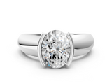 White gold Oval Solitaire Tension Set Diamond Ring with Wide Band_20