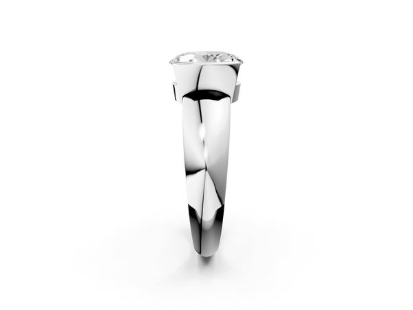 White gold Oval Solitaire Tension Set Diamond Ring with Wide Band