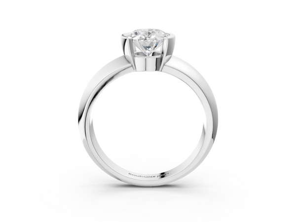 White gold Oval Solitaire Tension Set Diamond Ring with Wide Band