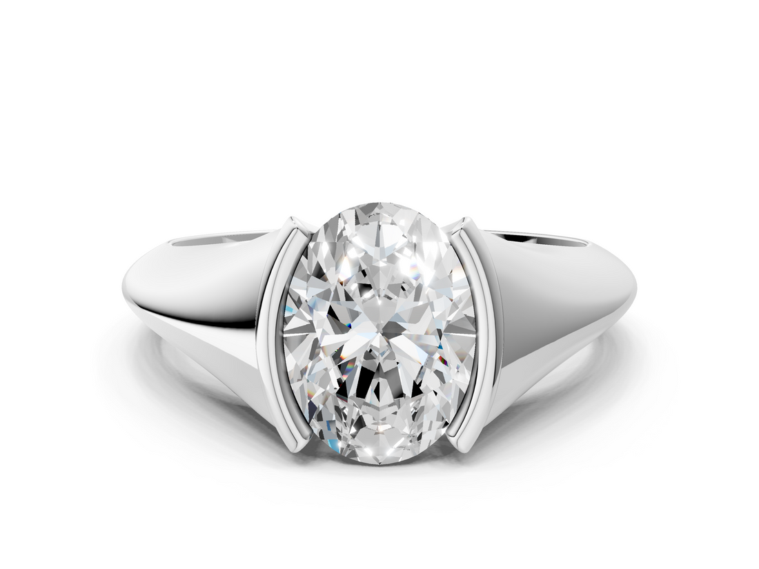White gold Oval Solitaire Tension Set Diamond Ring_20