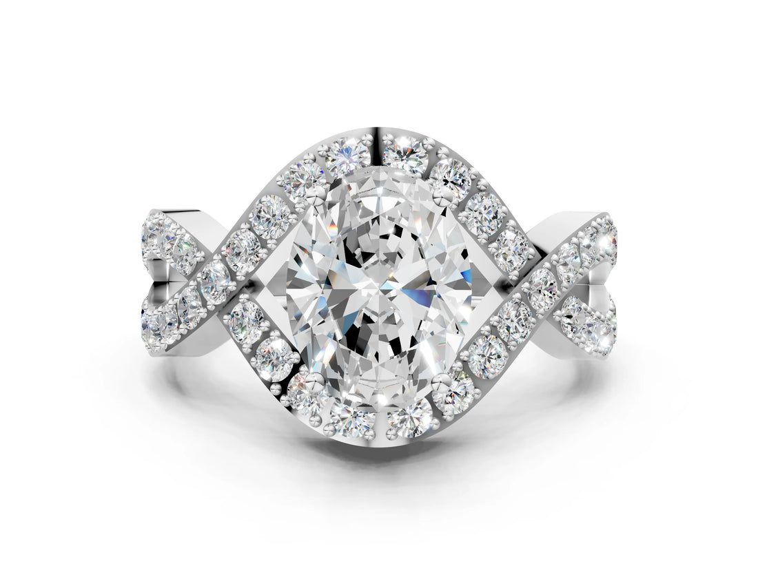 White gold Oval Solitaire Twist Band Pavé Diamond Engagement Ring_32