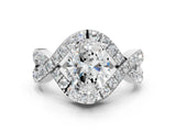 White gold Oval Solitaire Twist Band Pavé Diamond Engagement Ring_32