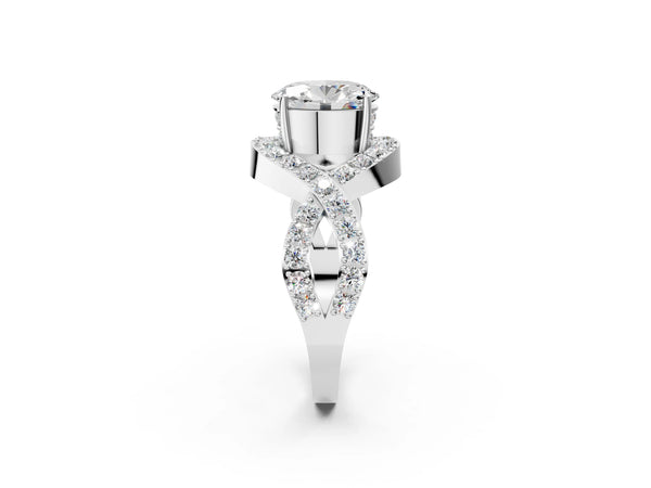 White gold Oval Solitaire Twist Band Pavé Diamond Engagement Ring