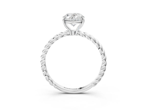 White gold Oval Solitaire Twist Band Ring with Four-Prong Setting