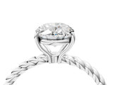 White gold Oval Solitaire Twist Band Ring with Four-Prong Setting_16