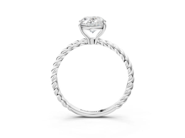White gold Oval Solitaire Twist Band Ring with Four-Prong Setting