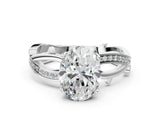 White gold Oval Solitaire Twist Band with Pavé Accents and Four-Prong Setting_20