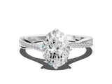 White gold Oval Solitaire Twist Band with Pavé Diamonds and Four-Prong Setting_77