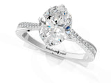 White gold Oval Solitaire Twist Band with Pavé Diamonds and Four-Prong Setting_78