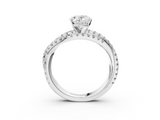 White gold Oval Solitaire Twist Band with Pavé Setting and Four-Prong Setting_124