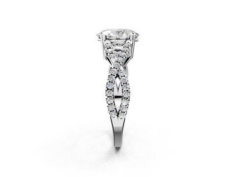 White gold Oval Solitaire Twist Band with Pavé Setting and Four-Prong Setting_42