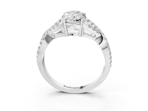 White gold Oval Solitaire Twist Band with Pavé Setting and Four-Prong Setting_43
