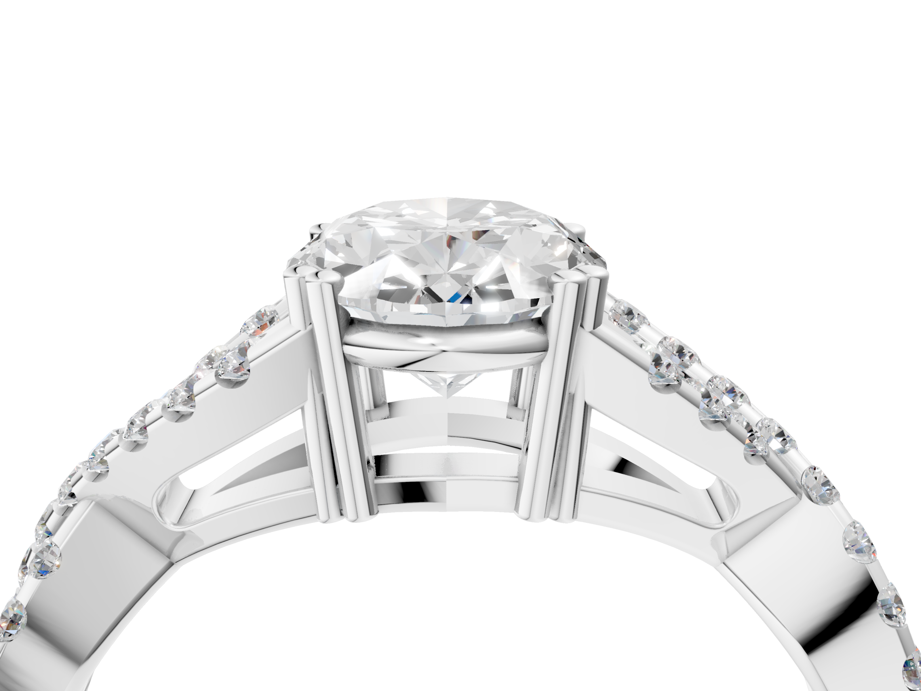 White gold Oval Solitaire Twist Band with Pavé Setting and Four-Prong Setting_44