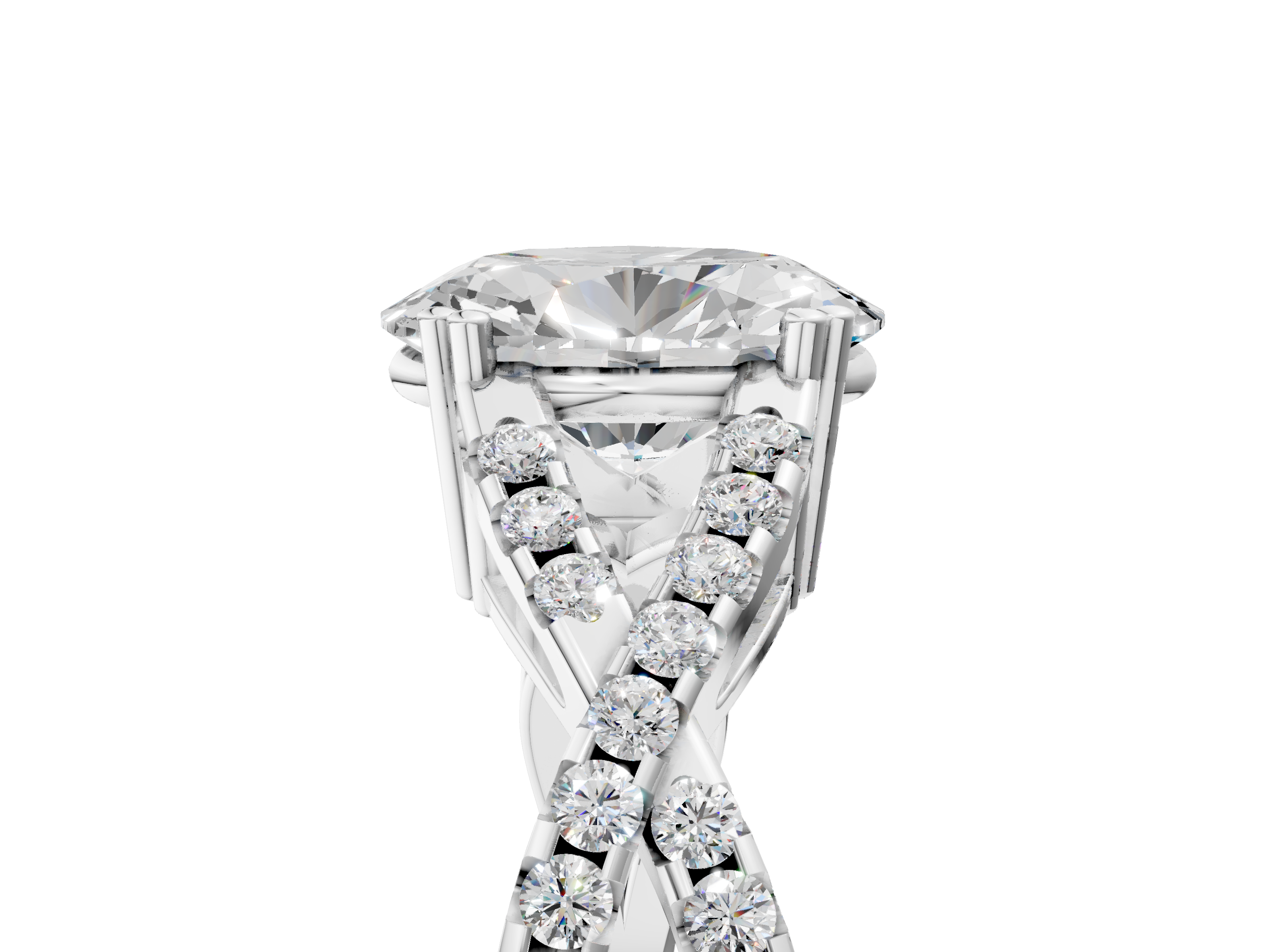 White gold Oval Solitaire Twist Band with Pavé Setting and Four-Prong Setting_45