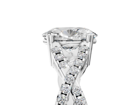 White gold Oval Solitaire Twist Band with Pavé Setting and Four-Prong Setting_45