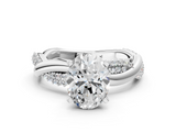 White gold Oval Solitaire Twist Band with Pave Prong Setting_118