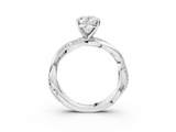 White gold Oval Solitaire Twist Band with Pave Prong Setting_121