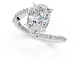 White gold Oval Solitaire Twist Band with Pave Set Diamonds and Four-Prong Setting_182