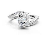 White gold Oval Solitaire Twist Band with Pave Set Diamonds and Four-Prong Setting_183