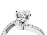 White gold Oval Solitaire Twist Band with Pave Set Diamonds and Four-Prong Setting_187