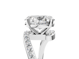 White gold Oval Solitaire Twist Band with Pave Set Diamonds and Four-Prong Setting_188