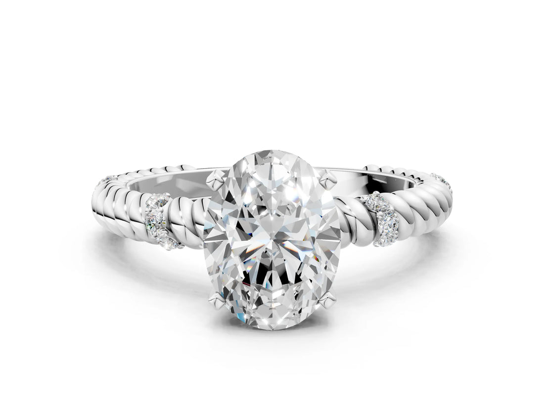 White gold Oval Solitaire Twisted Band Prong Set Engagement Ring_85