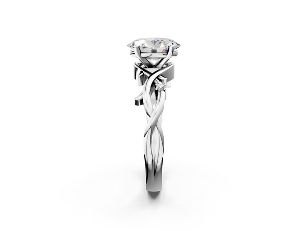 White gold Oval Cut Diamond Solitaire Ring with Twisted Band and Prong Setting