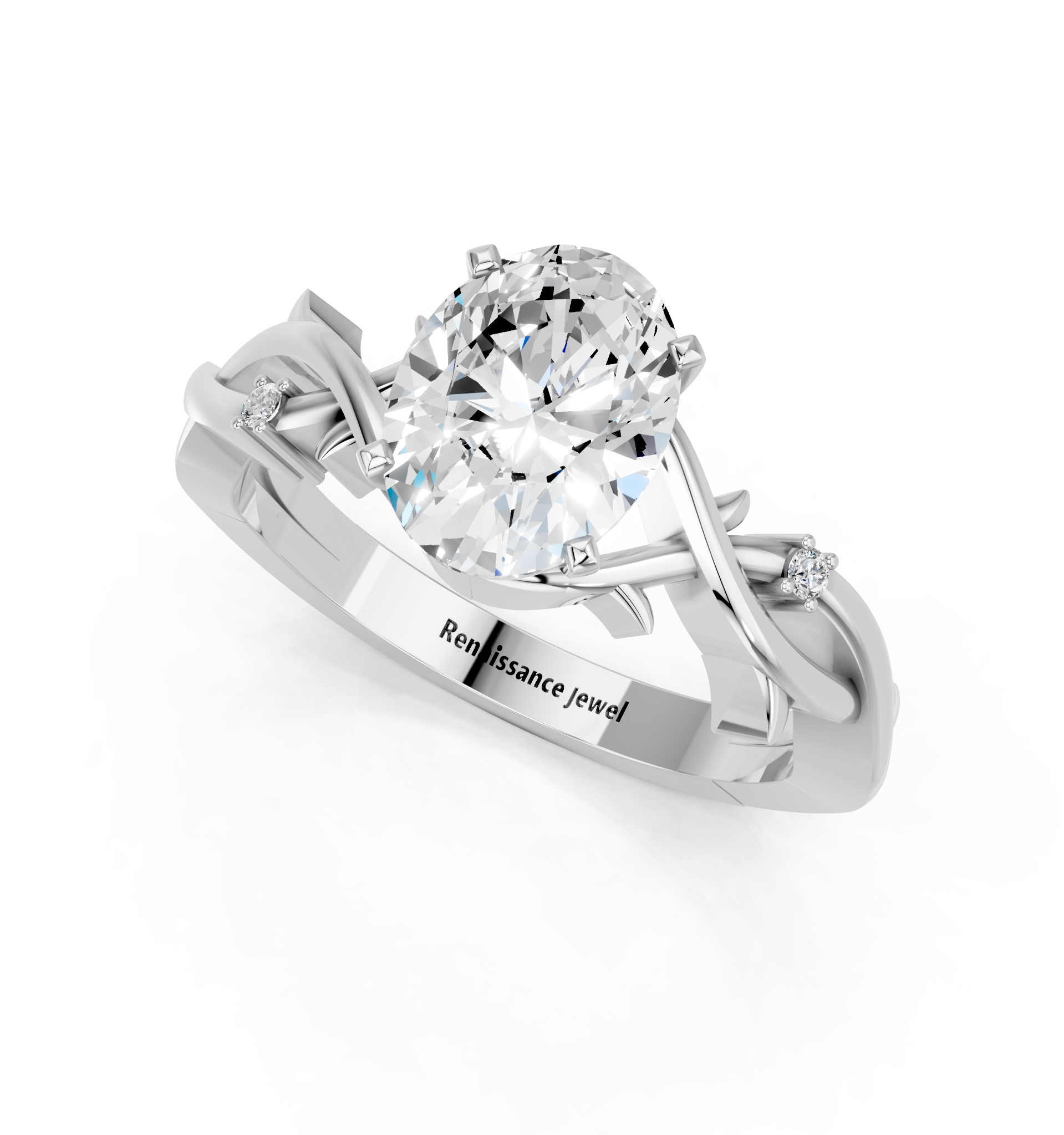 White gold Oval Solitaire Twisted Band Prong Setting Ring_25