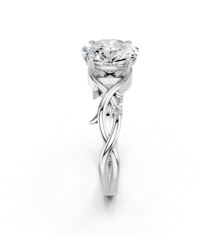 White gold Oval Solitaire Twisted Band Prong Setting Ring_26