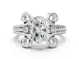 White gold Oval Solitaire Twisted Band Scroll Prong Ring_3
