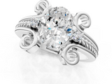 White gold Oval Solitaire Twisted Band Scroll Prong Ring_4