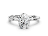 White gold Oval Solitaire Twisted Band with Bead Prong Setting_426