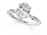 White gold Oval Solitaire Twisted Band with Bead Prong Setting_429
