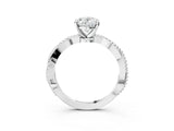 White gold Oval Solitaire Twisted Band with Bead Prong Setting_431