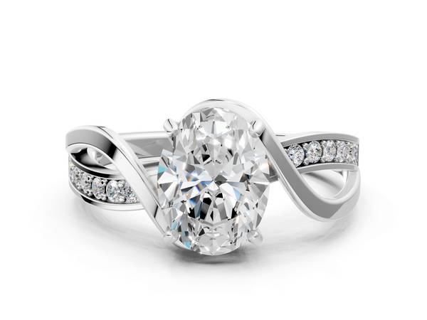 White gold Oval Solitaire Twisted Band with Prong Setting