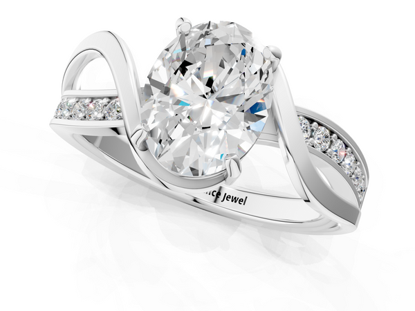 White gold Oval Solitaire Twisted Band with Prong Setting