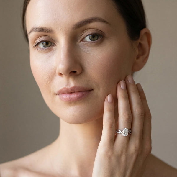 White gold Oval Solitaire Twisted Band with Prong Setting