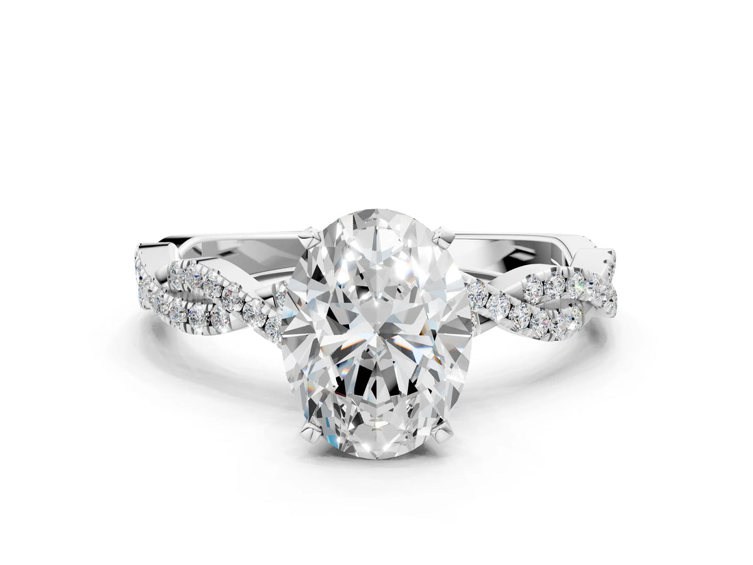 White gold Oval Solitaire Twisted Pave Band with Four-Prong Setting_24