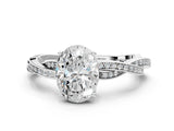 White gold Oval Solitaire Twisted Pave Diamond Ring with Four-Prong Setting_129