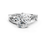 White gold Oval Solitaire Vine Band with Milgrain Prong Setting_24