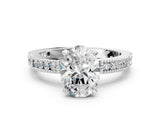White gold Oval Solitaire with Pavé Band and Four-Prong Setting_339