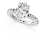 White gold Oval Solitaire with Pavé Band and Four-Prong Setting_343