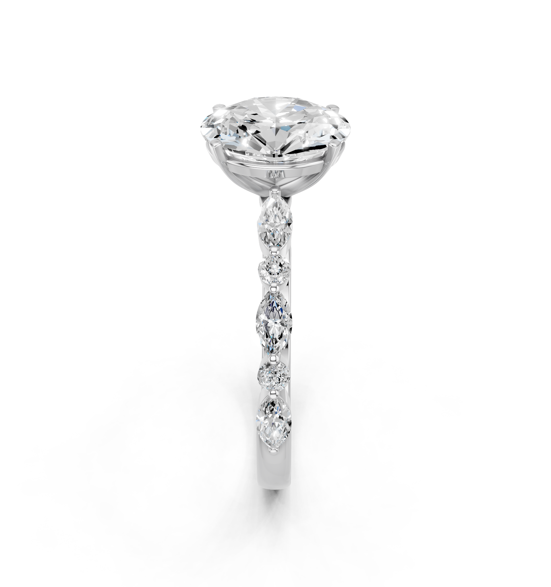White gold Oval Solitaire with Side Stones on a Pavé Band and Four-Prong Setting_43
